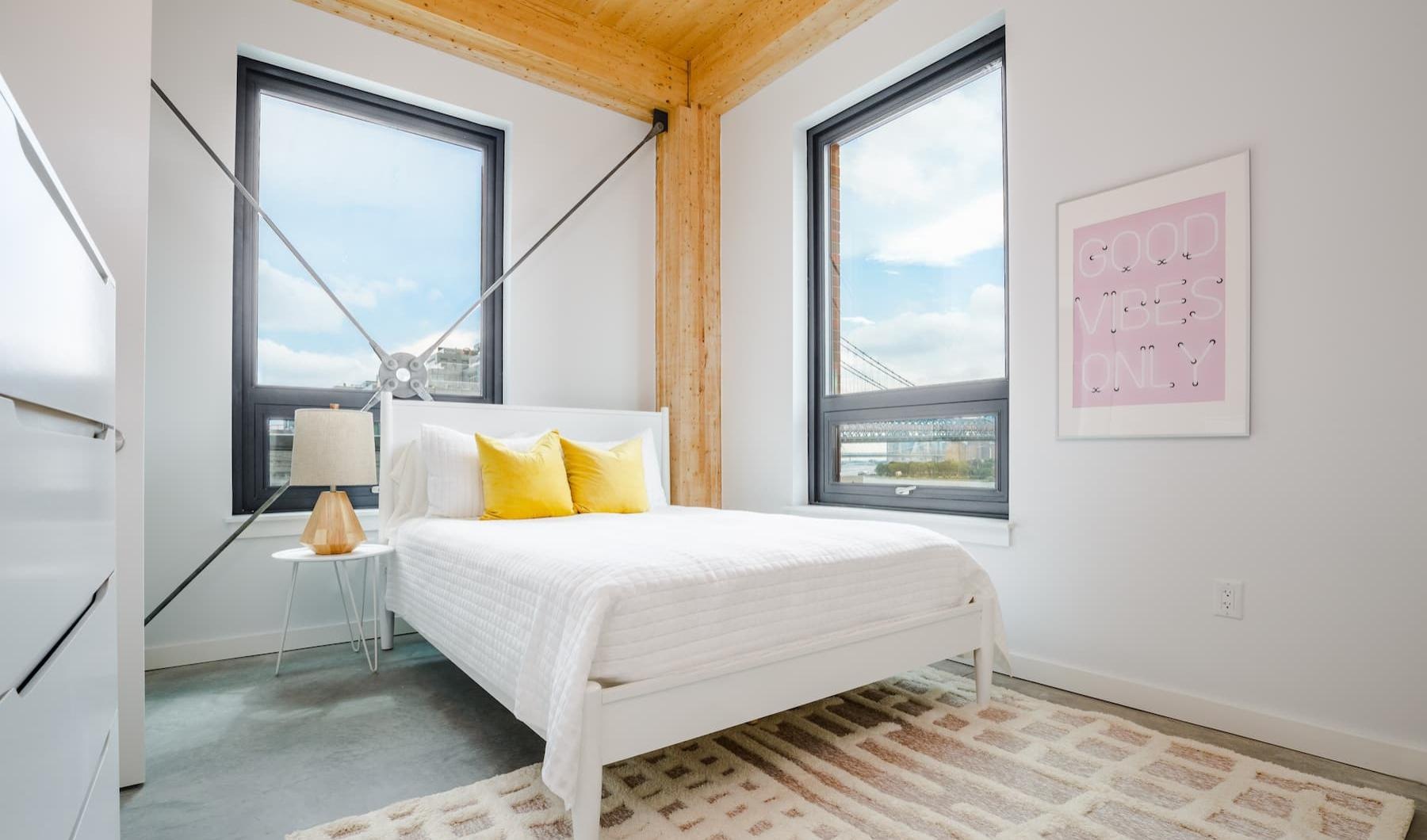 a bed in a room